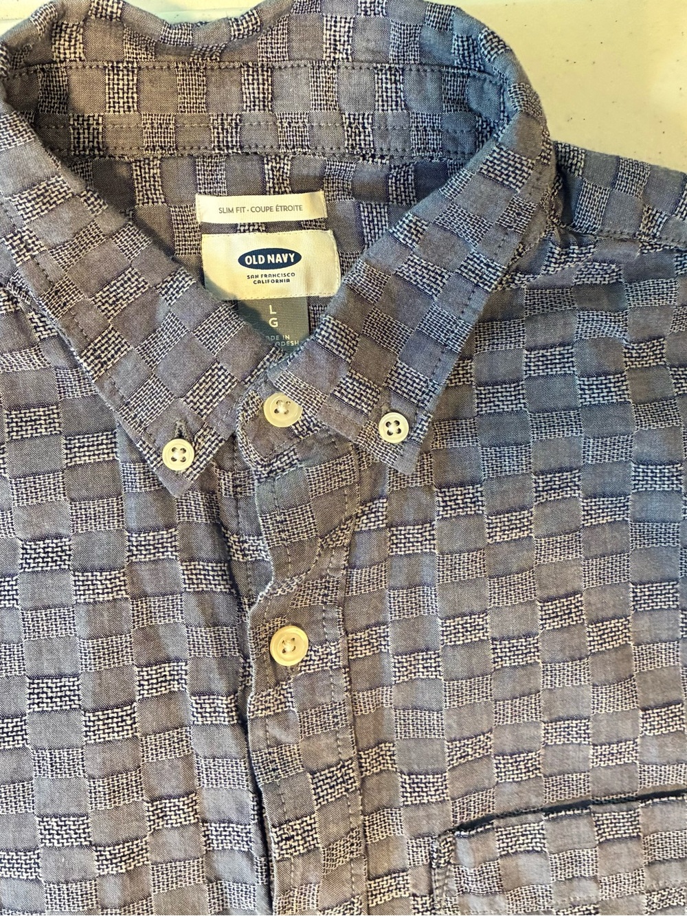 Old Navy Men's Gray-Blue Check Button-Down Shirt